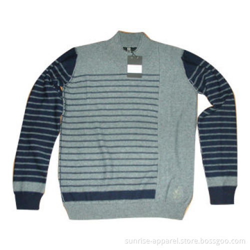 Men's Striped Jumper with Plain Panels